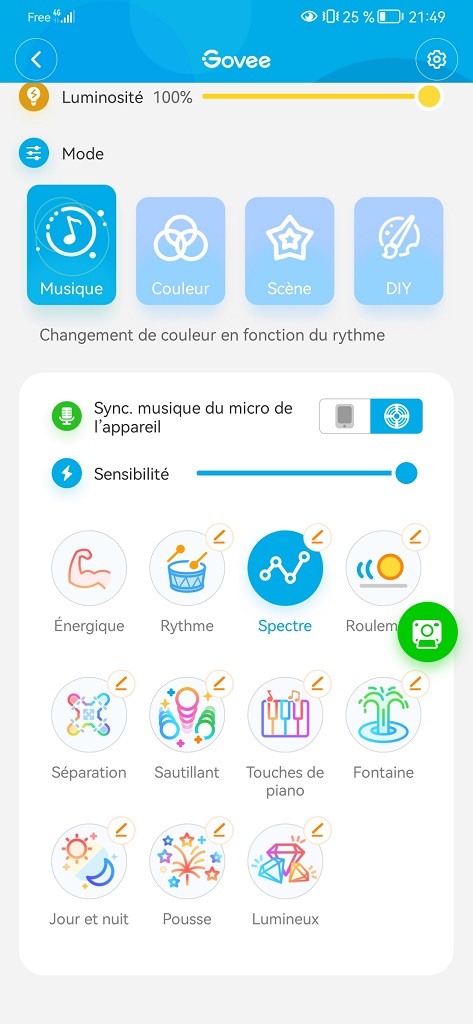 Application Govee - mode musique