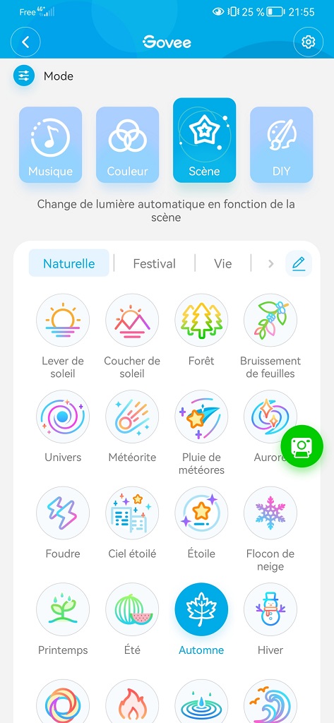 Application Govee - mode Scène