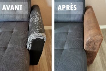 Accoudoir de canapé abimé : avant - après